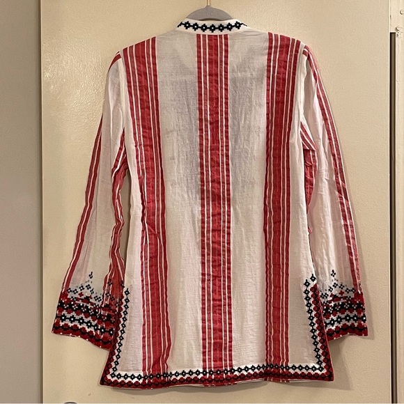 TORY‎ BURCH Embroidered Tunic Top in White and Red Stripes - Picture 6 of 9